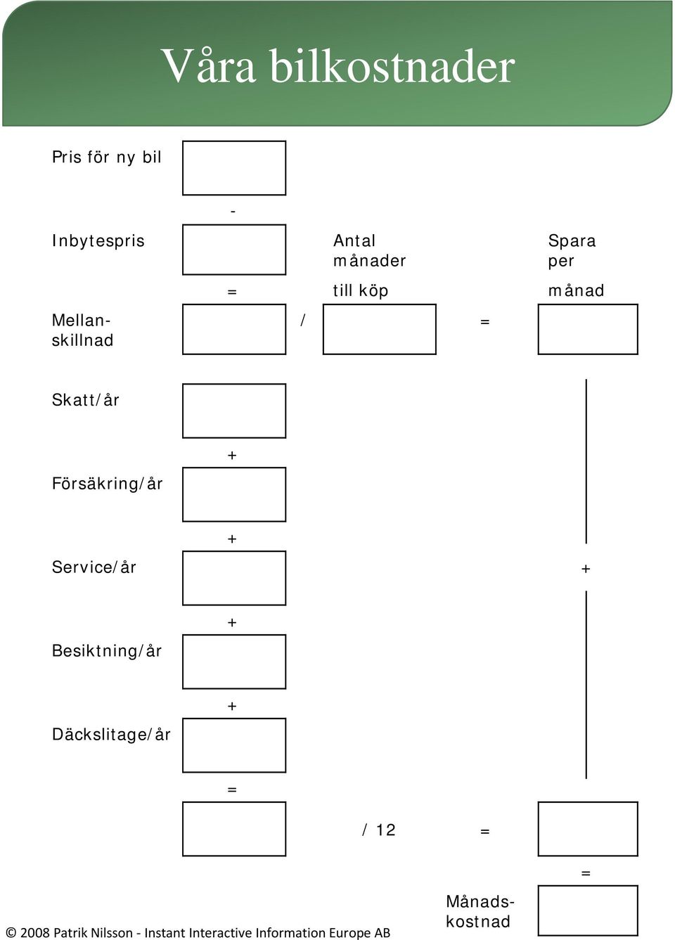 Försäkring/år + + Service/år + Besiktning/år +