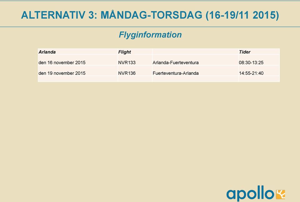 november 2015 NVR133 Arlanda-Fuerteventura