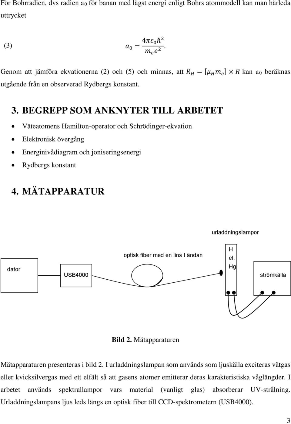 BEGREPP SOM ANKNYTER TILL ARBETET Väteatomens Hamilton-operator och Schrödinger-ekvation Elektronisk övergång Energinivådiagram och joniseringsenergi Rydbergs konstant 4.