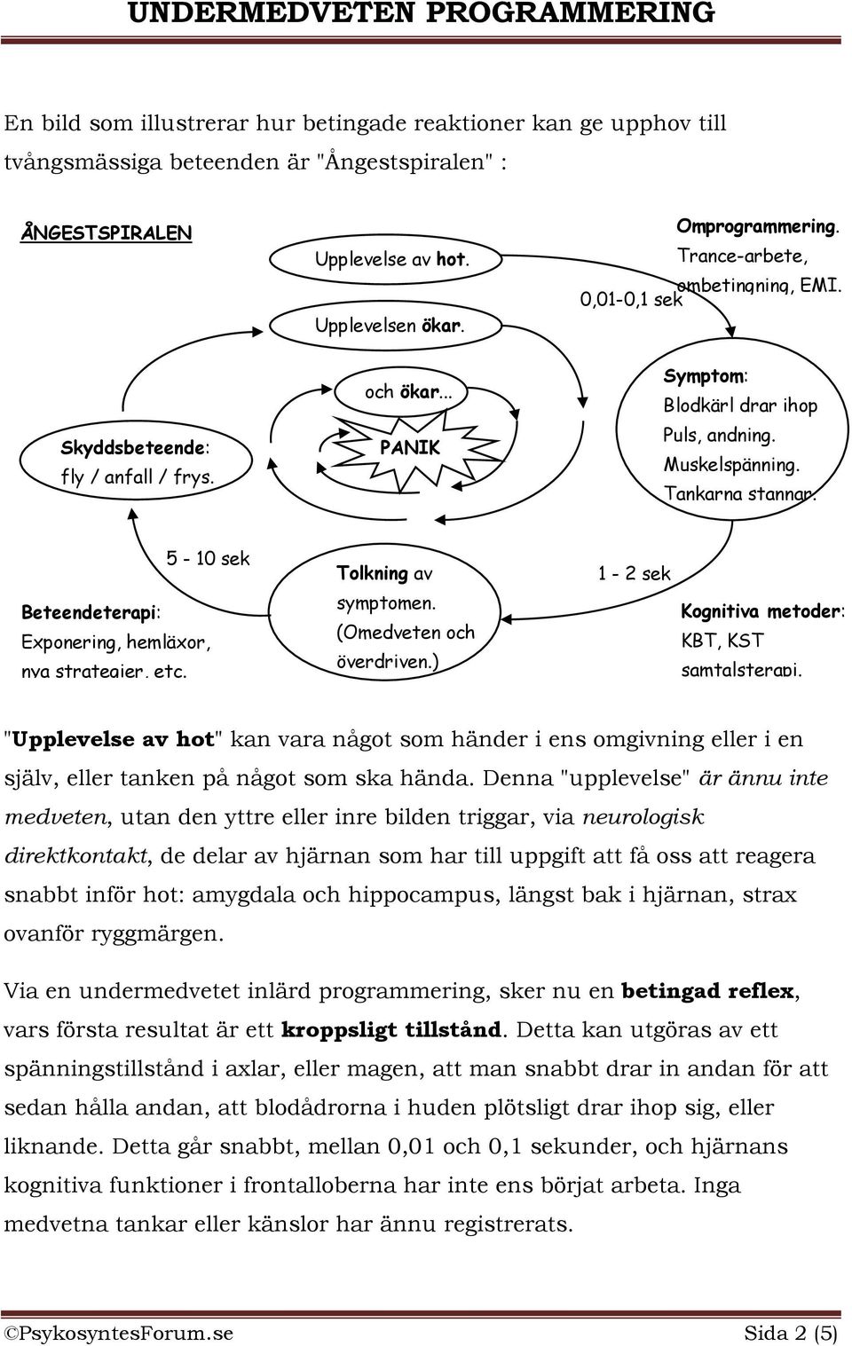 5-10 sek Beteendeterapi: Exponering, hemläxor, nya strategier, etc. Tolkning av symptomen. (Omedveten och överdriven.) 1-2 sek Kognitiva metoder: KBT, KST samtalsterapi.