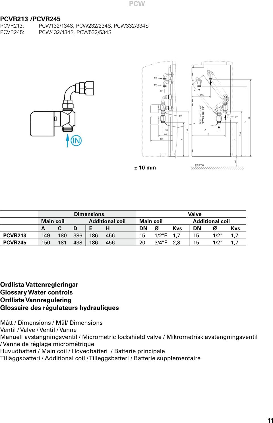 controls Ordliste Vannregulering Glossaire des régulateurs hydrauliques ått / Dimensions / ål/ Dimensions Ventil / Valve / Ventil / Vanne anuell avstängningsventil / icrometric lockshield valve /