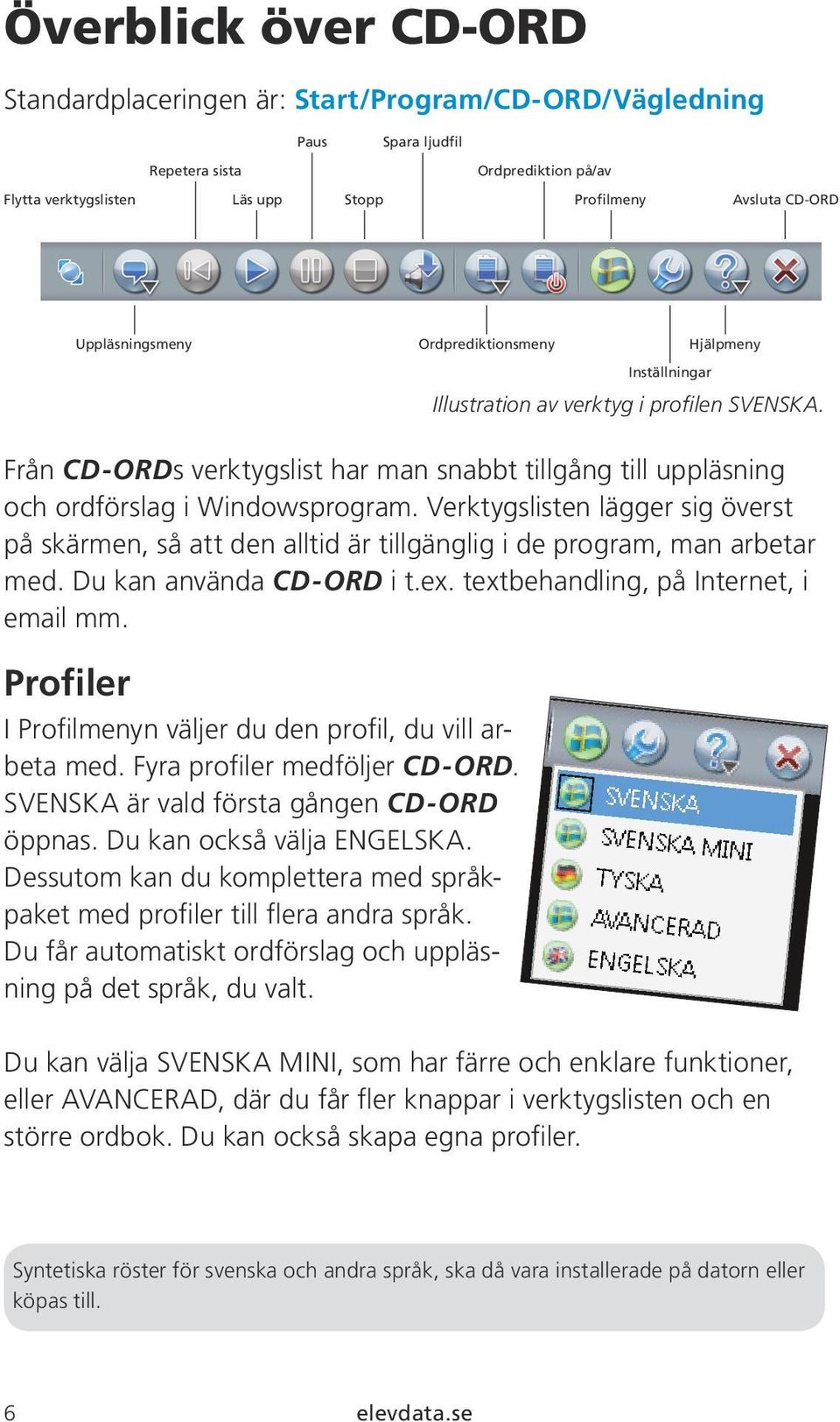 Från CD-ORDs verktygslist har man snabbt tillgång till uppläsning och ordförslag i Windowsprogram.