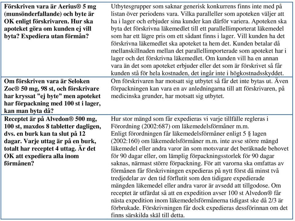 Receptet är på Alvedon 500 mg, 100 st, maxdos 8 tabletter dagligen, dvs. en burk kan ta slut på 12 dagar. Varje uttag är på en burk, totalt har receptet 4 uttag.