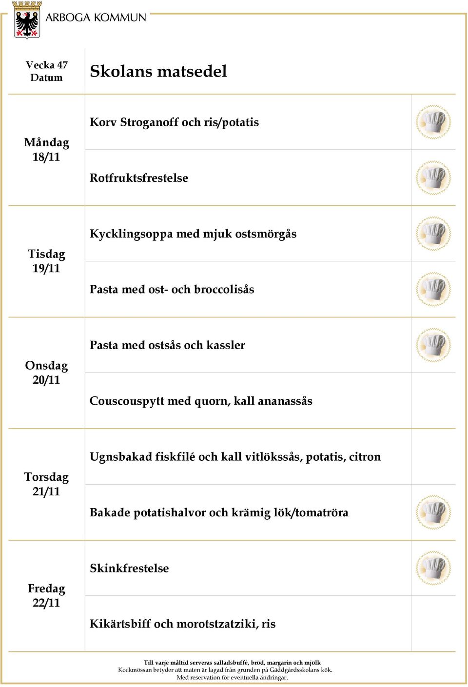 Couscouspytt med quorn, kall ananassås 21/11 Ugnsbakad fiskfilé och kall vitlökssås, potatis,