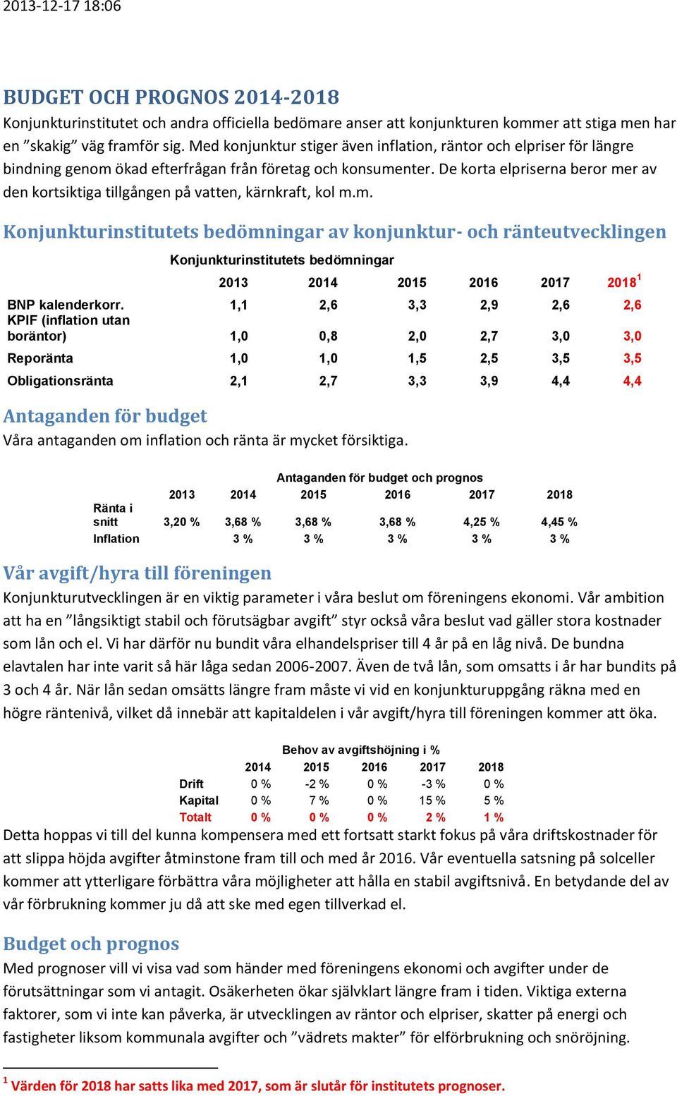 De korta elpriserna beror mer av den kortsiktiga tillgången på vatten, kärnkraft, kol m.m. Konjunkturinstitutets bedömningar av konjunktur- och ränteutvecklingen Konjunkturinstitutets bedömningar 2013 2014 2015 2016 2017 2018 1 BNP kalenderkorr.