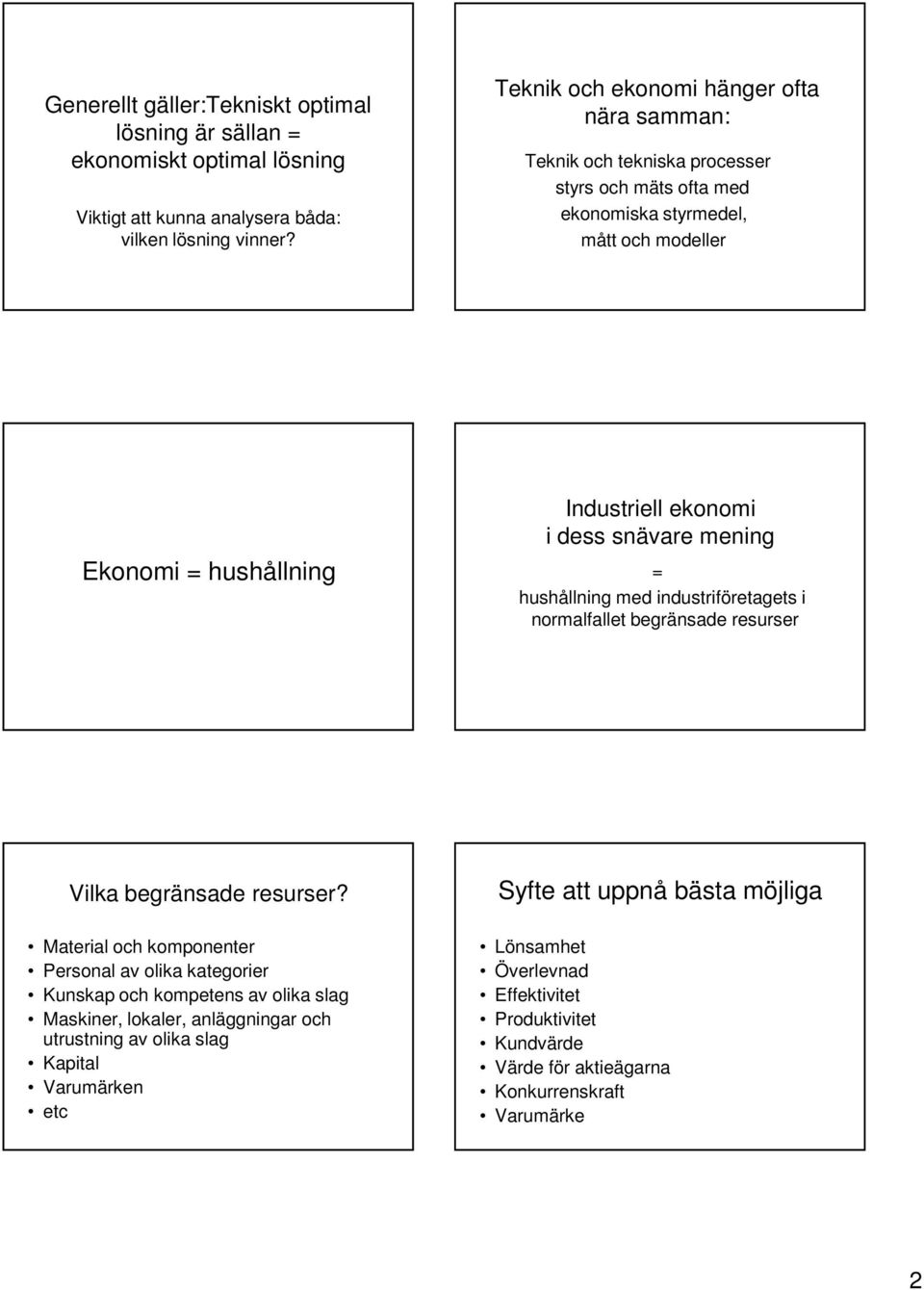 snävare mening = hushållning med industriföretagets i normalfallet begränsade resurser Vilka begränsade resurser?