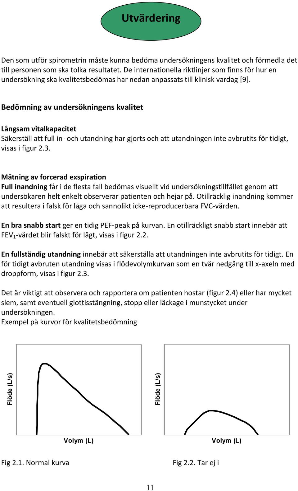 Bedömning av undersökningens kvalitet Långsam vitalkapacitet Säkerställ att full in- och utandning har gjorts och att utandningen inte avbrutits för tidigt, visas i figur 2.3.