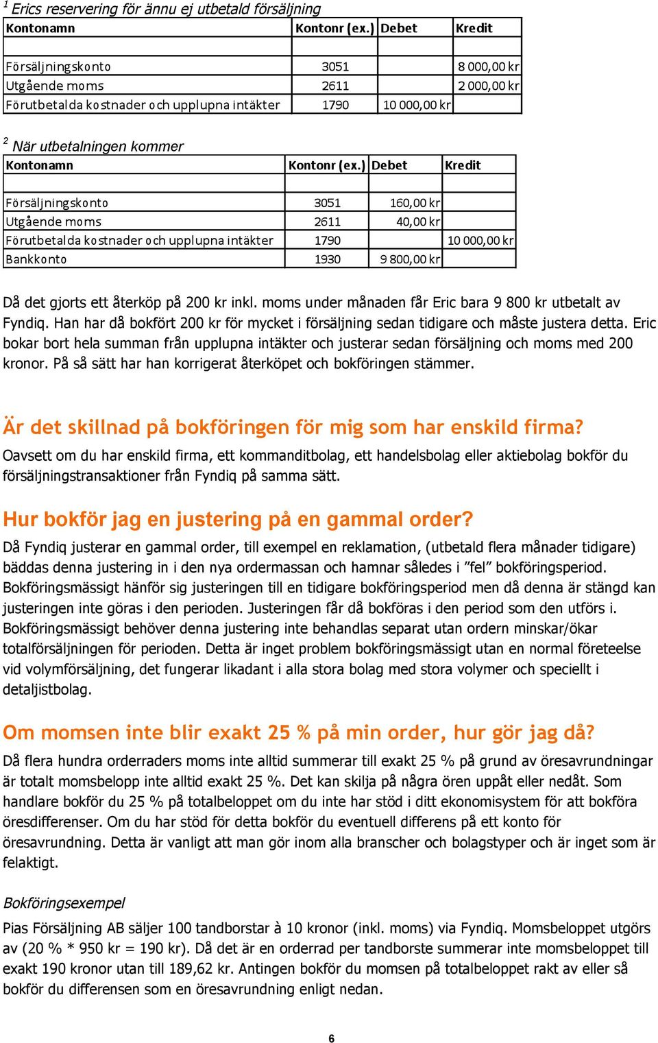 På så sätt har han korrigerat återköpet och bokföringen stämmer. Är det skillnad på bokföringen för mig som har enskild firma?