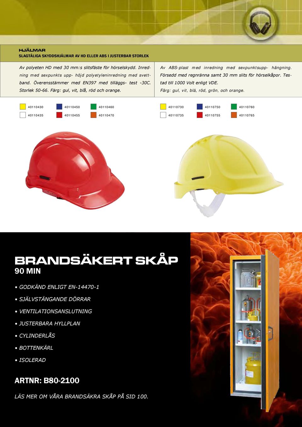 Försedd med regnränna samt 30 mm slits för hörselkåpor. Testad till 1000 Volt enligt VDE. Färg: gul, vit, blå, röd, grön, och orange.