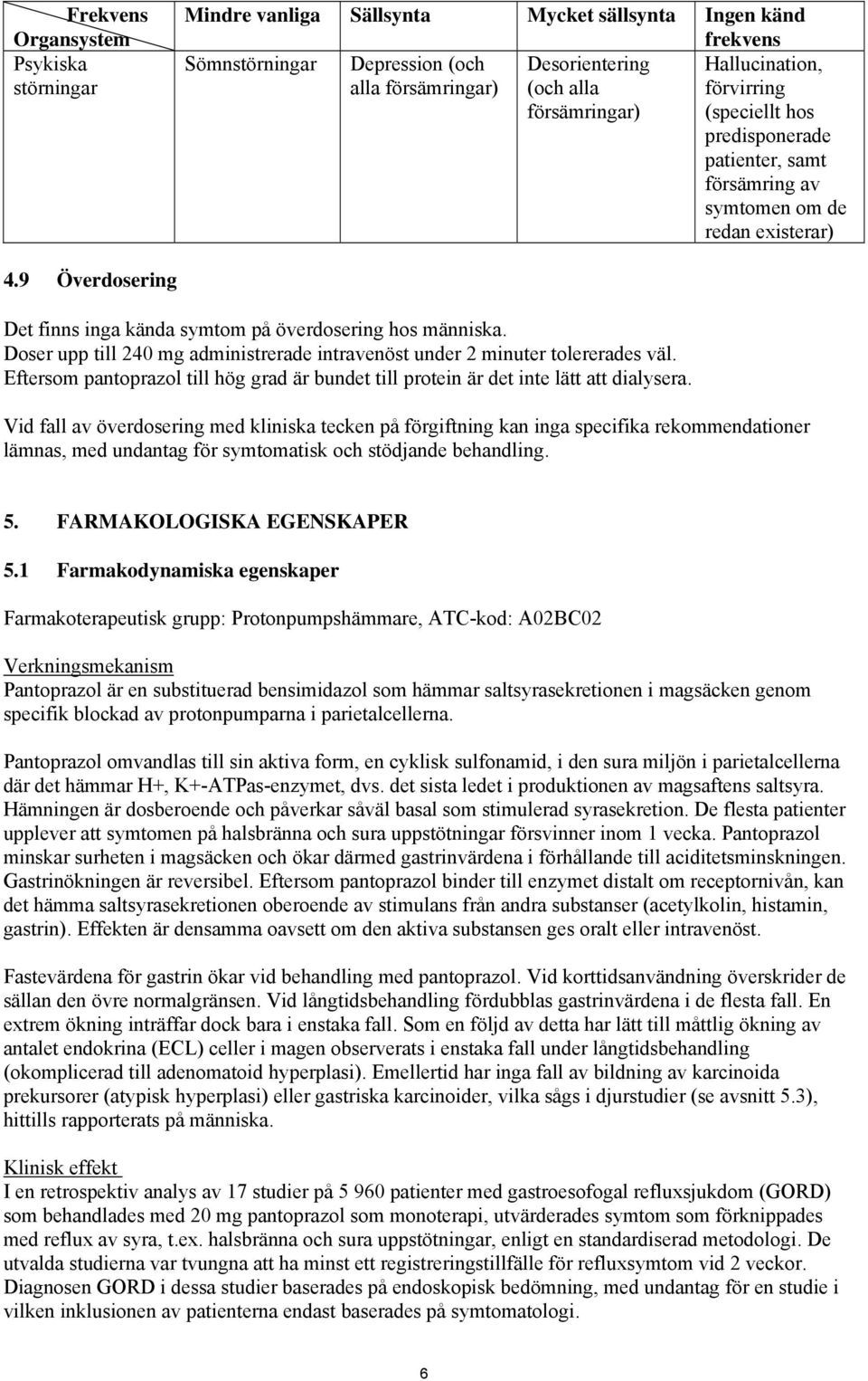 Doser upp till 240 mg administrerade intravenöst under 2 minuter tolererades väl. Eftersom pantoprazol till hög grad är bundet till protein är det inte lätt att dialysera.