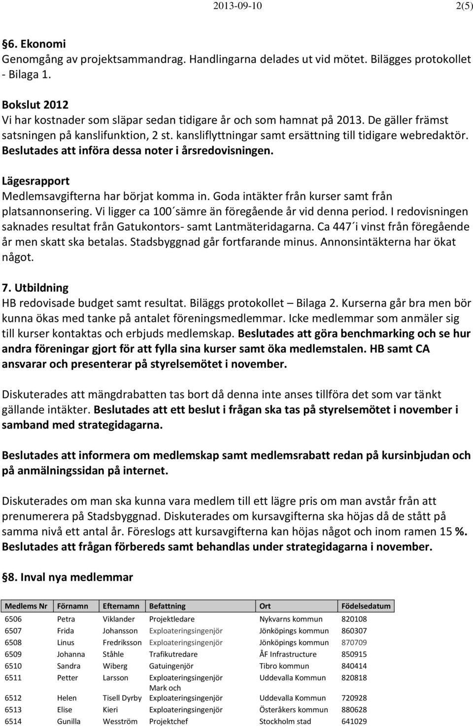 Beslutades att införa dessa noter i årsredovisningen. Lägesrapport Medlemsavgifterna har börjat komma in. Goda intäkter från kurser samt från platsannonsering.