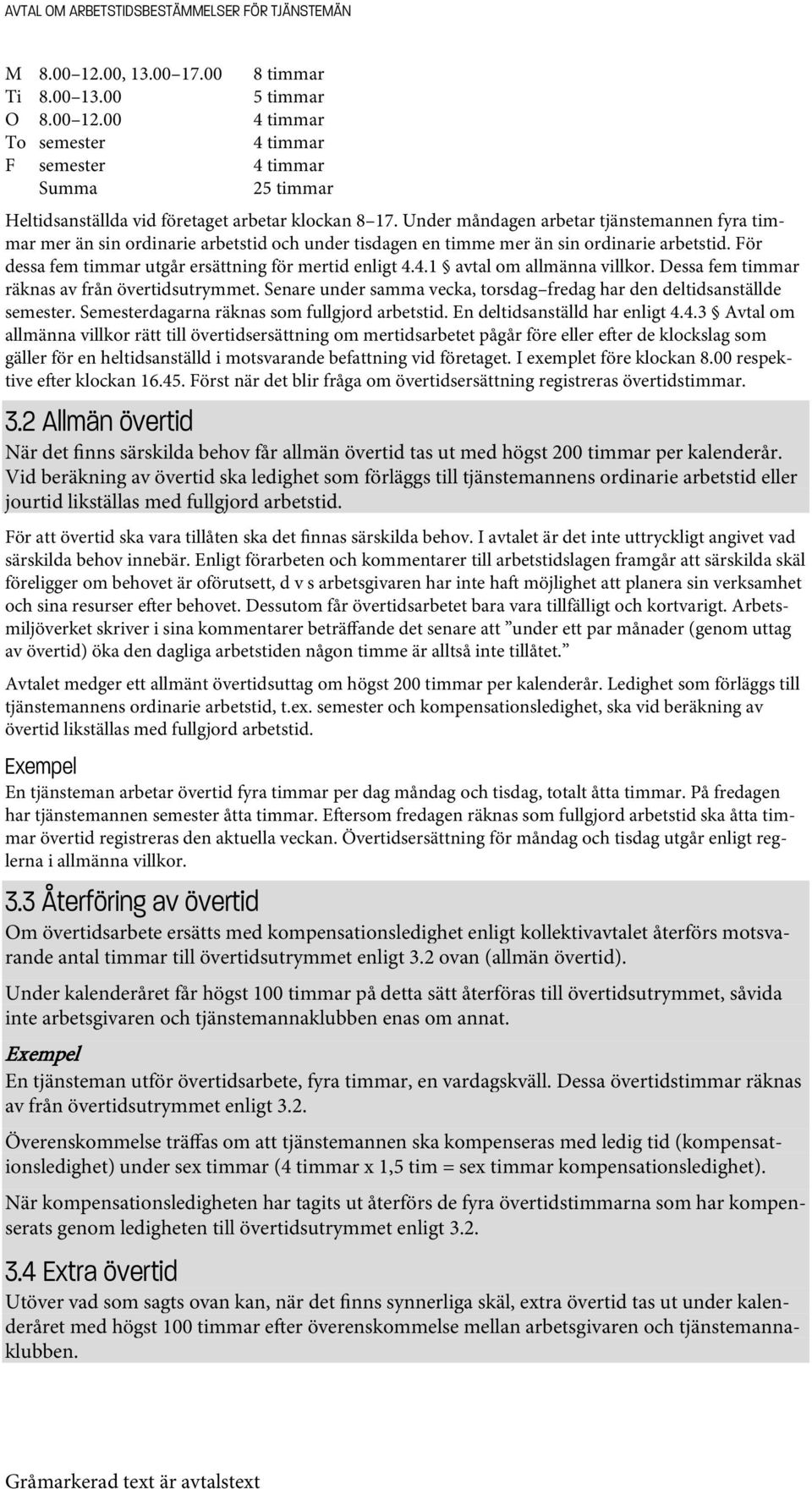 4.1 avtal om allmänna villkor. Dessa fem timmar räknas av från övertidsutrymmet. Senare under samma vecka, torsdag fredag har den deltidsanställde semester.