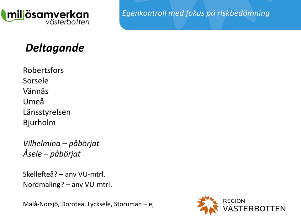 Vilhelmina påbörjat Åsele påbörjat Skellefteå? anv VU-mtrl.