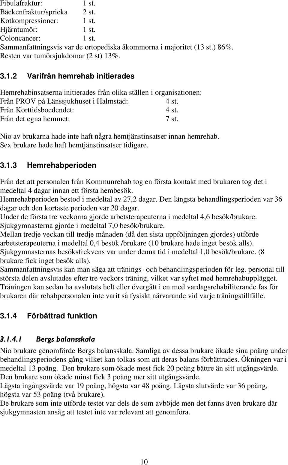 Från Korttidsboedendet: 4 st. Från det egna hemmet: 7 st. Nio av brukarna hade inte haft några hemtjänstinsatser innan hemrehab. Sex brukare hade haft hemtjänstinsatser tidigare. 3.1.