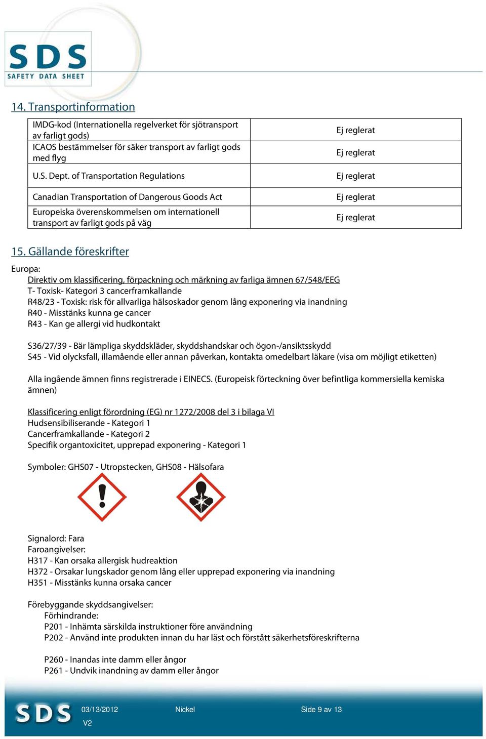 reglerat Ej reglerat 15.