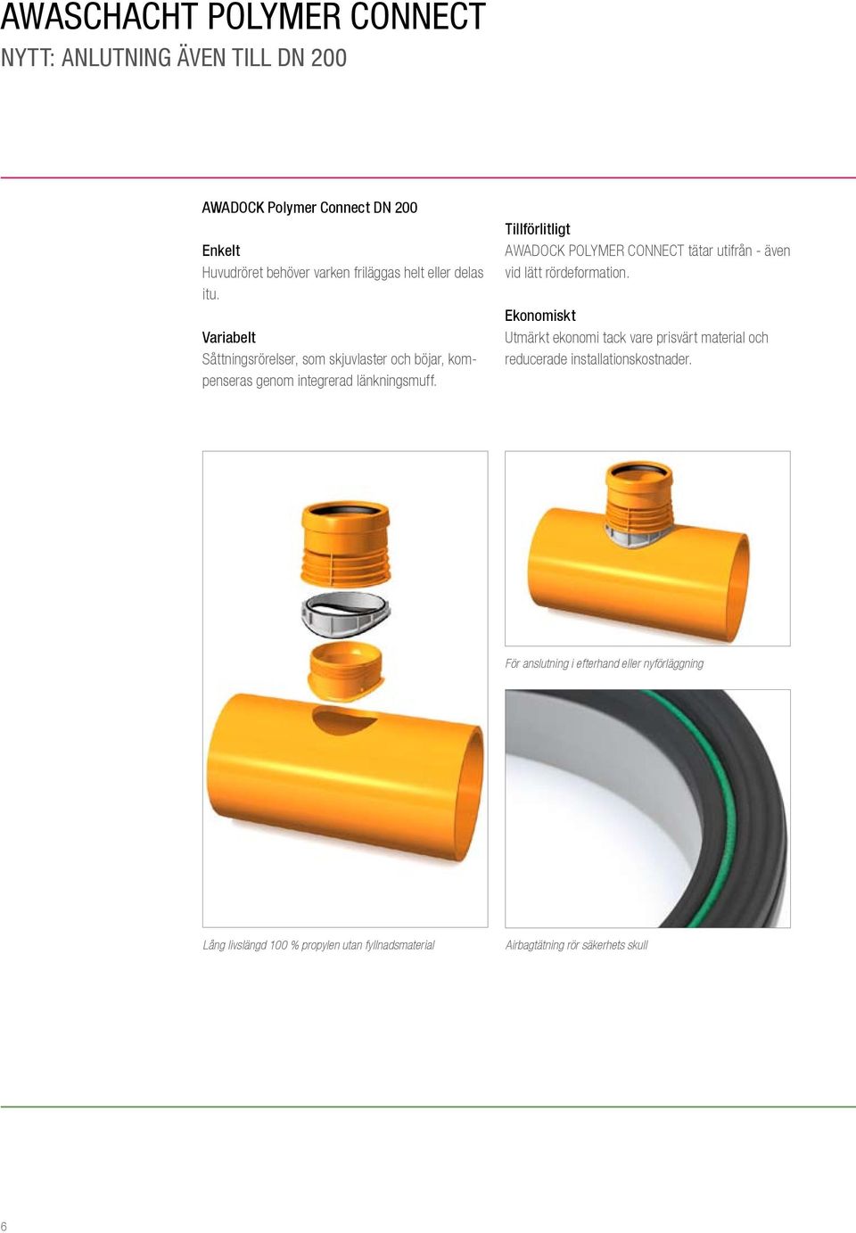 Tillförlitligt AWADOCK POLYMER CONNECT tätar utifrån - även vid lätt rördeformation.