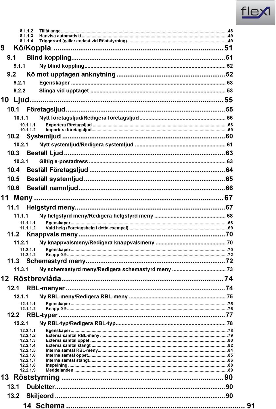 .. 58 10.1.1.2 Importera företagsljud... 59 10.2 Systemljud... 60 10.2.1 Nytt systemljud/redigera systemljud... 61 10.3 Beställ Ljud... 63 10.3.1 Giltig e-postadress... 63 10.4 Beställ Företagsljud.