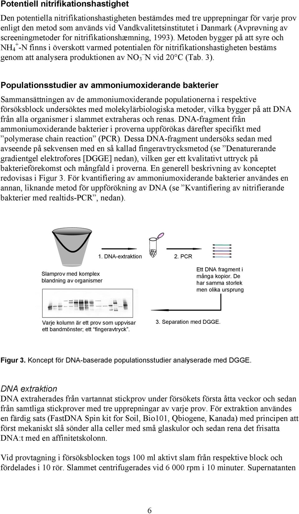 Metoden bygger på att syre och NH + 4 -N finns i överskott varmed potentialen för nitrifikationshastigheten bestäms genom att analysera produktionen av NO 3 N vid 20 C (Tab. 3).