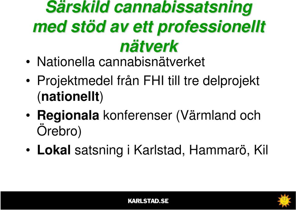 till tre delprojekt (nationellt) Regionala konferenser