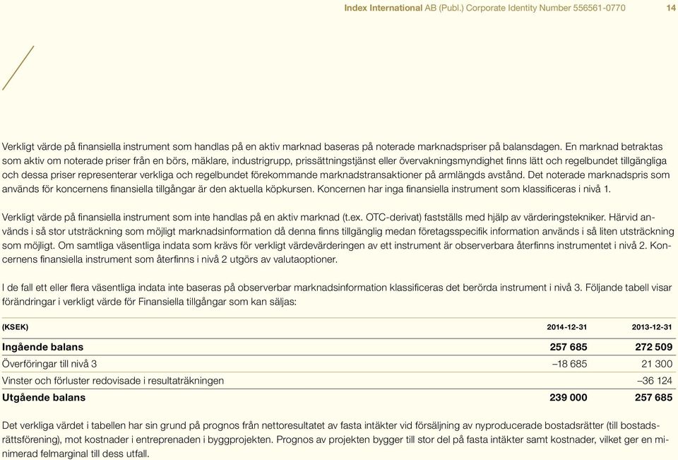 representerar verkliga och regelbundet förekommande marknadstransaktioner på armlängds avstånd. Det noterade marknadspris som används för koncernens finansiella tillgångar är den aktuella köpkursen.