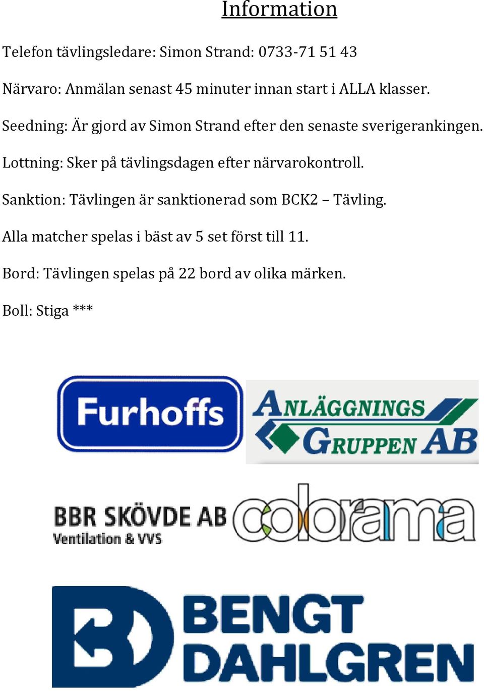 Lottning: Sker på tävlingsdagen efter närvarokontroll.