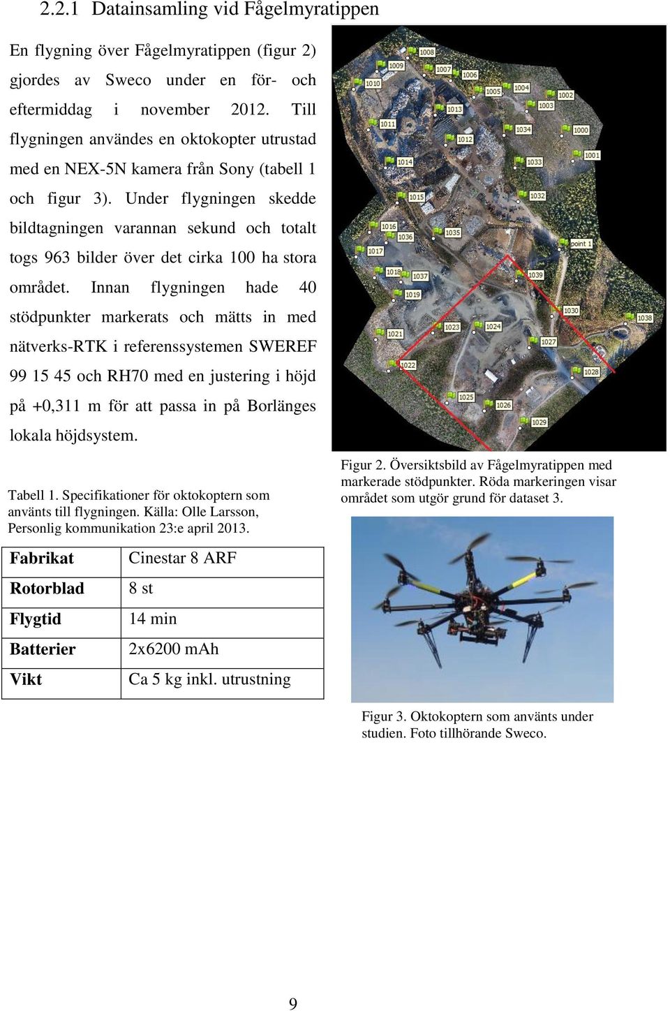 Under flygningen skedde bildtagningen varannan sekund och totalt togs 963 bilder över det cirka 100 ha stora området.