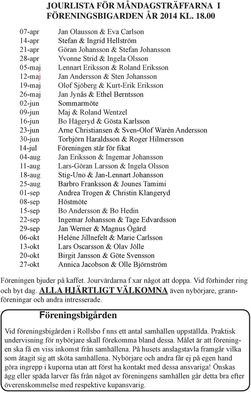 Olausson & Eva Carlson Stefan & Ingrid Hellström Göran Johansson & Stefan Johansson Yvonne Strid & Ingela Olsson Lennart Eriksson & Roland Eriksson Jan Andersson & Sten Johansson Olof Sjöberg &