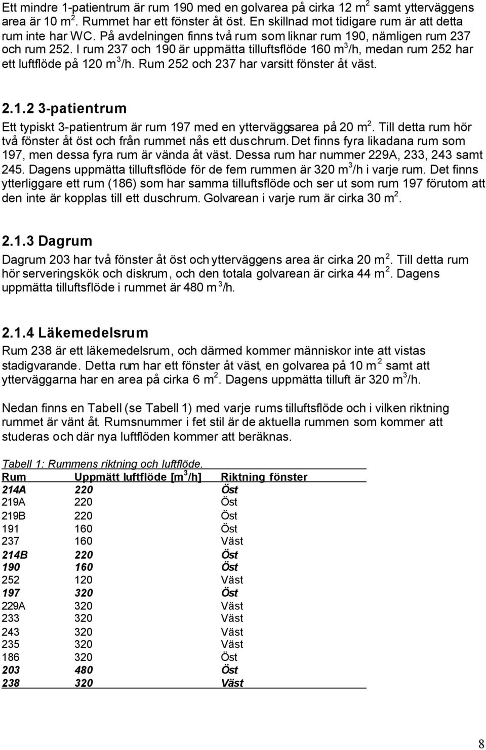 Rum 252 och 237 har varsitt fönster åt väst. 2.1.2 3-patientrum Ett typiskt 3-patientrum är rum 197 med en ytterväggsarea på 20 m 2.