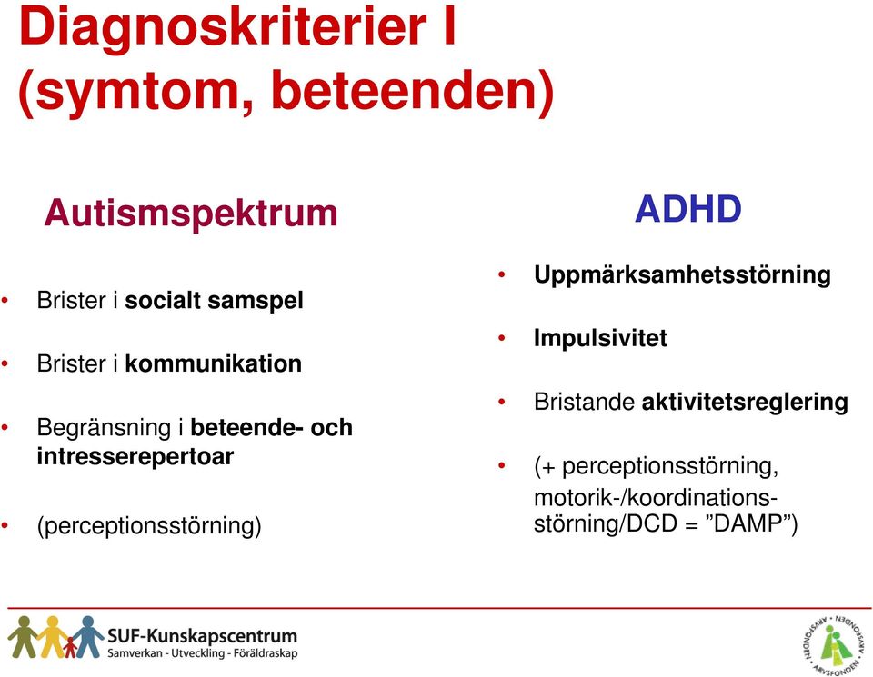 (perceptionsstörning) ADHD Uppmärksamhetsstörning Impulsivitet Bristande