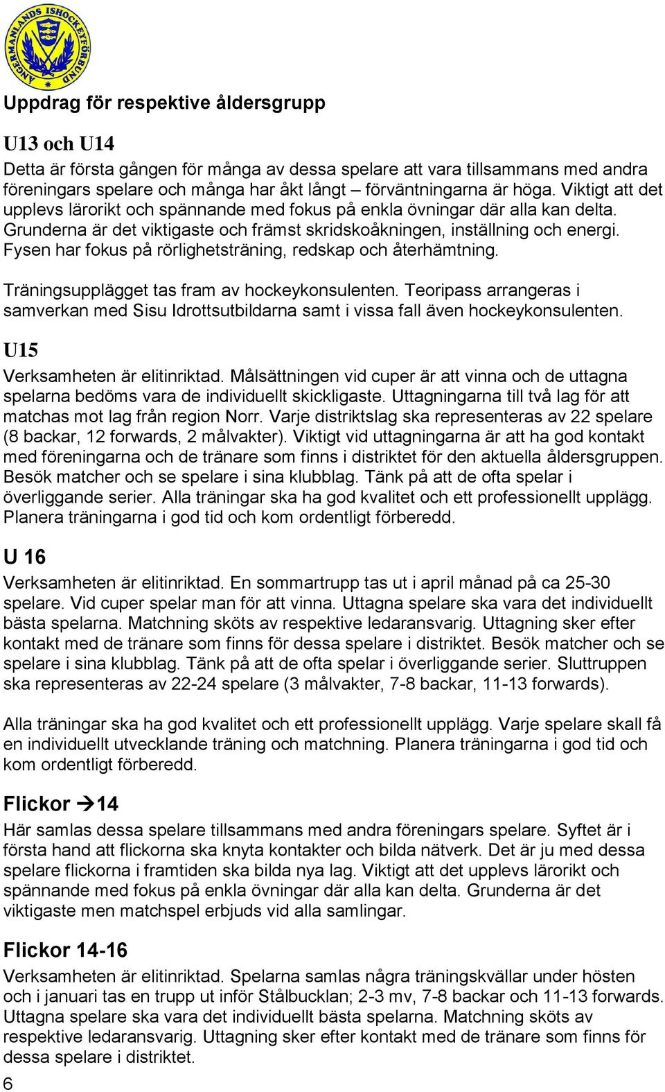 Fysen har fokus på rörlighetsträning, redskap och återhämtning. Träningsupplägget tas fram av hockeykonsulenten.