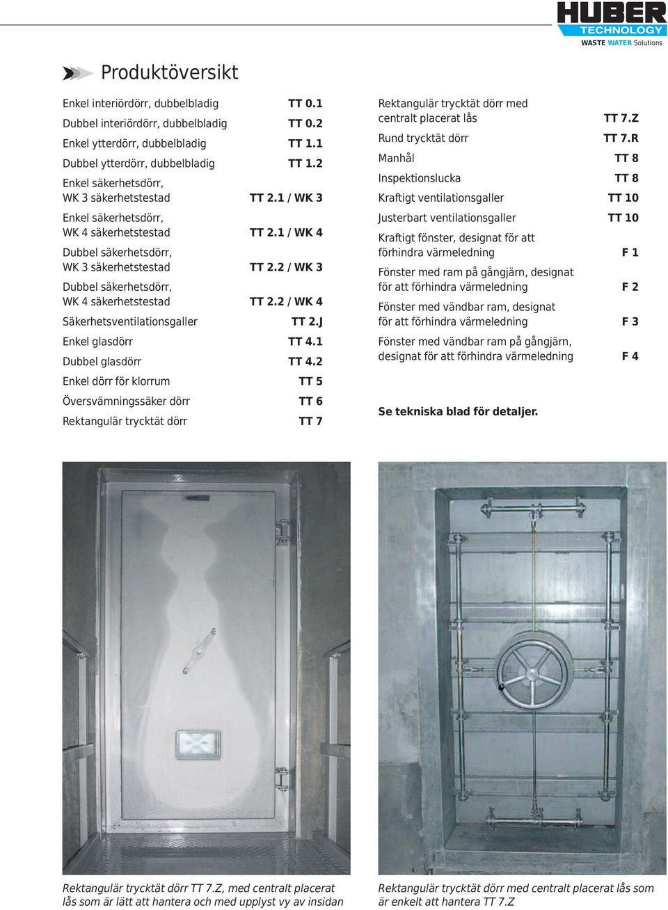 2 / WK 3 Dubbel säkerhetsdörr, WK 4 säkerhetstestad TT 2.2 / WK 4 Säkerhetsventilationsgaller TT 2.J Enkel glasdörr TT 4.1 Dubbel glasdörr TT 4.