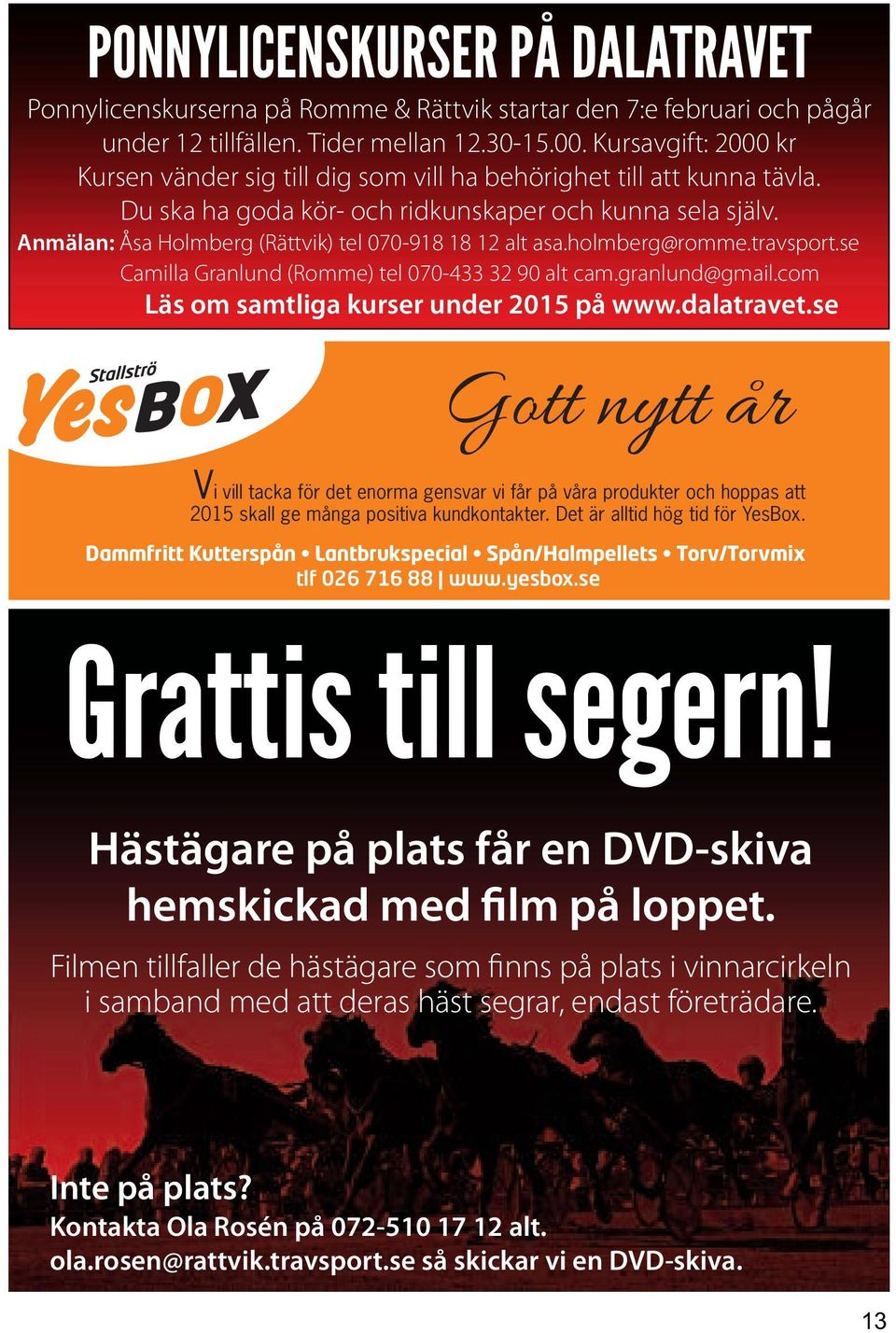 Anmälan: Åsa Holmberg (Rättvik) tel 070-918 18 12 alt asa.holmberg@romme.travsport.se Camilla Granlund (Romme) tel 070-433 32 90 alt cam.granlund@gmail.com Läs om samtliga kurser under 2015 på www.