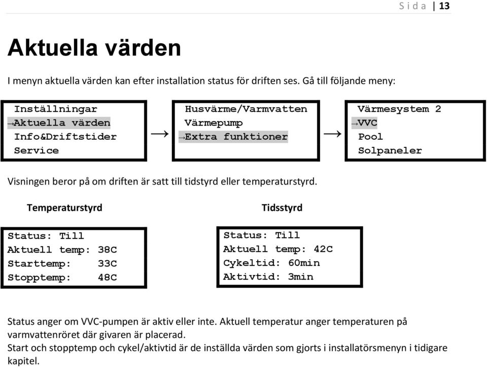 om driften är satt till tidstyrd eller temperaturstyrd.