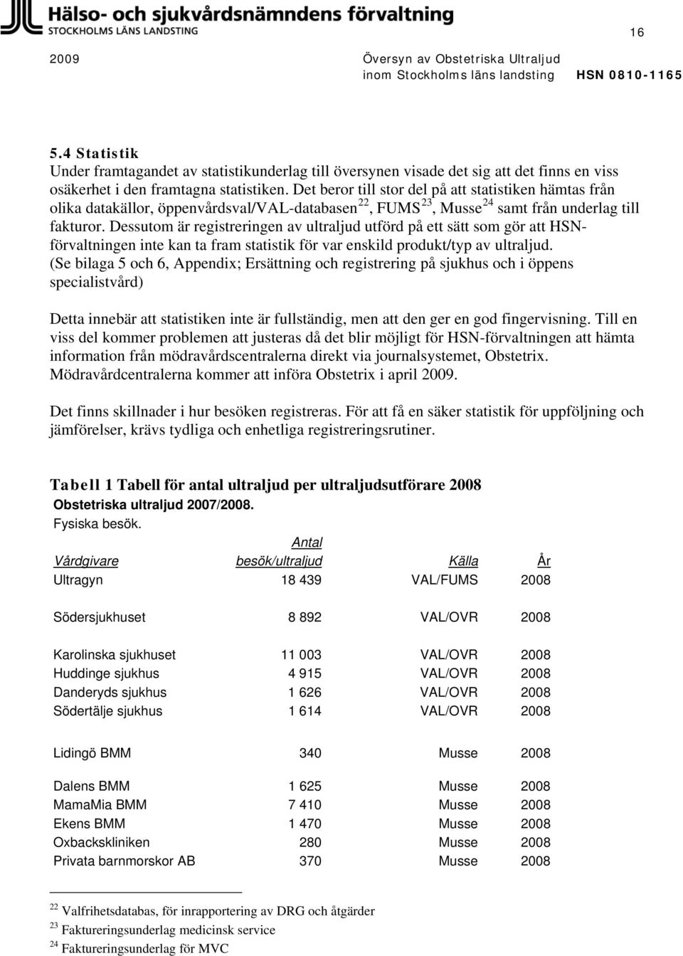 Dessutom är registreringen av ultraljud utförd på ett sätt som gör att HSNförvaltningen inte kan ta fram statistik för var enskild produkt/typ av ultraljud.