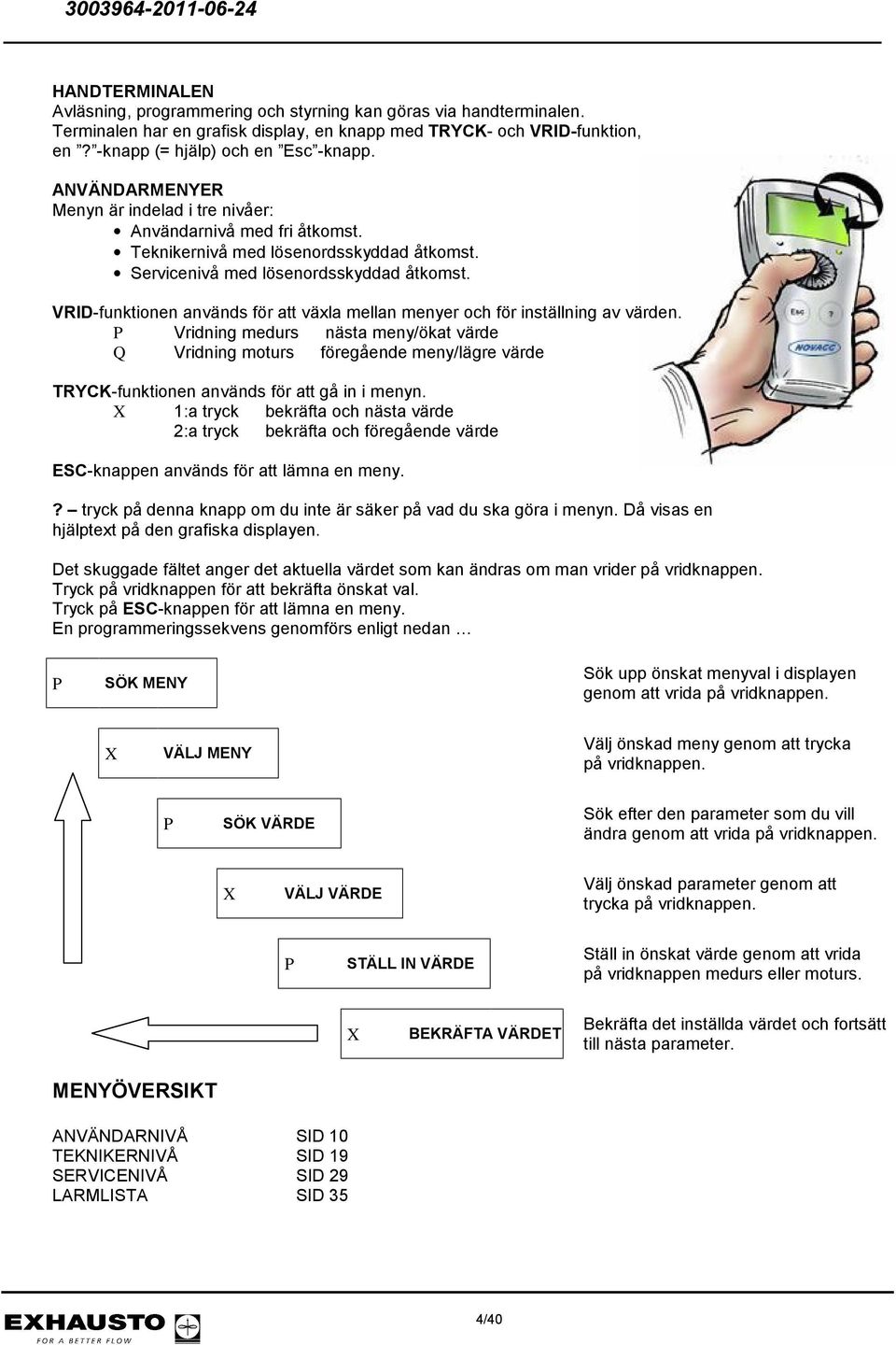 VRID-funktionen används för att växla mellan menyer och för inställning av värden.