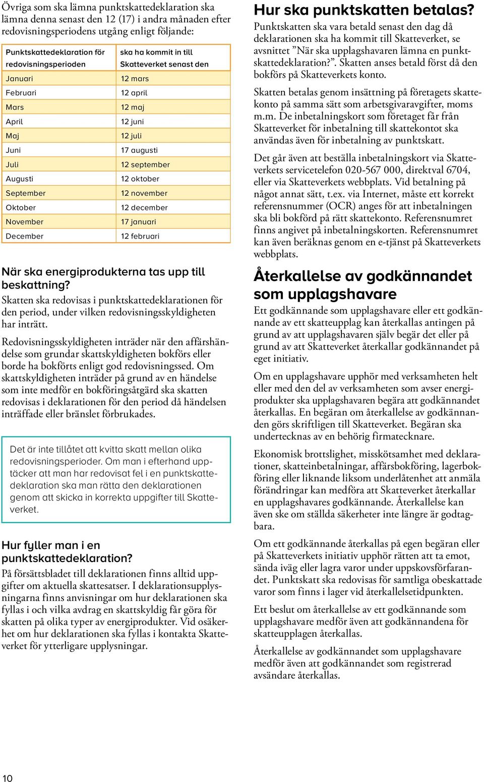 oktober 12 november 12 december 17 januari 12 februari När ska energiprodukterna tas upp till beskattning?
