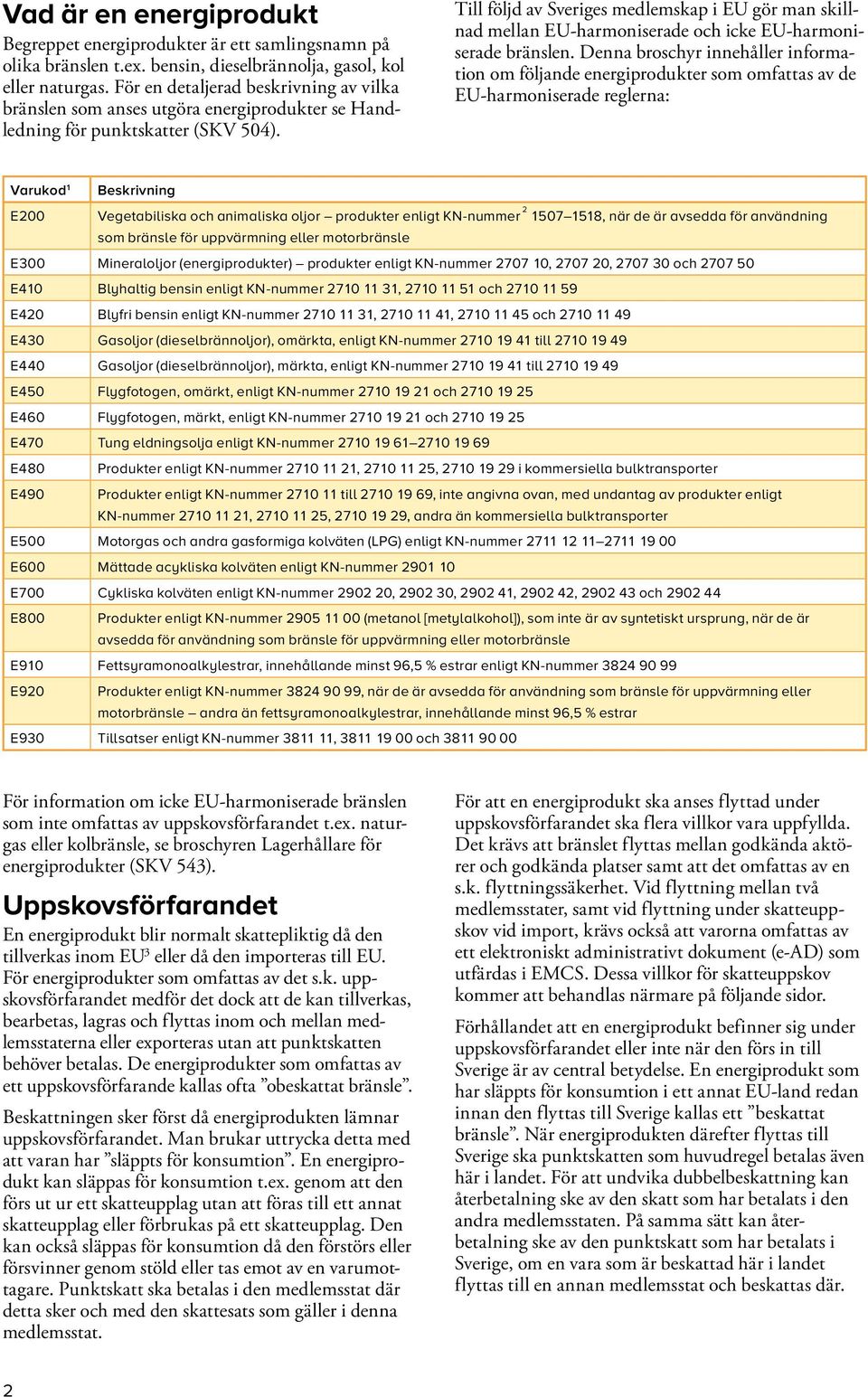 Till följd av Sveriges medlemskap i EU gör man skillnad mellan EU-harmoniserade och icke EU-harmoniserade bränslen.