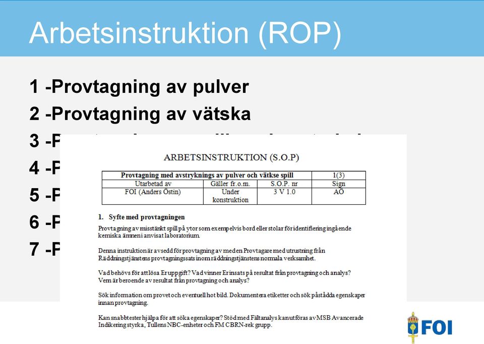 avstrykning 4 -Provtagning av luft 5 -Provtagning ur