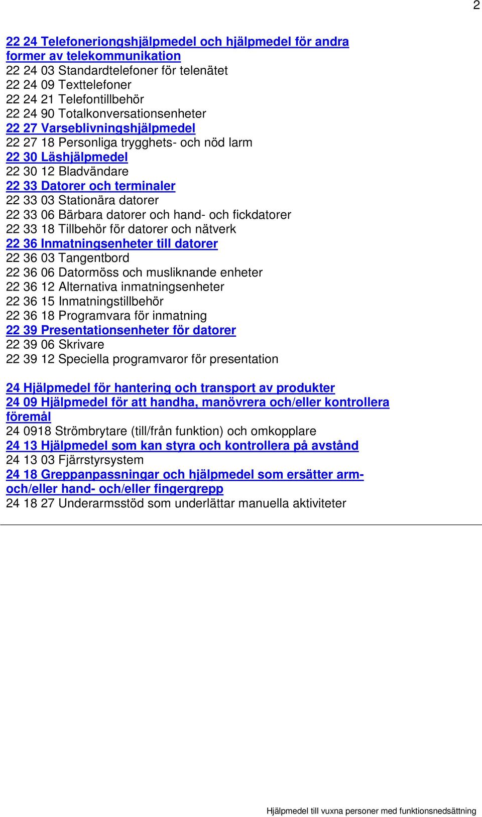 22 33 06 Bärbara datorer och hand- och fickdatorer 22 33 18 Tillbehör för datorer och nätverk 22 36 Inmatningsenheter till datorer 22 36 03 Tangentbord 22 36 06 Datormöss och musliknande enheter 22