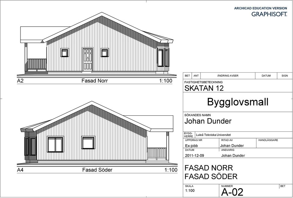 Ex-jobb A4 Fasad Söder 1:100 FASAD NORR FASAD SÖDER BYGG- HERRE DATUM ANSVARIG