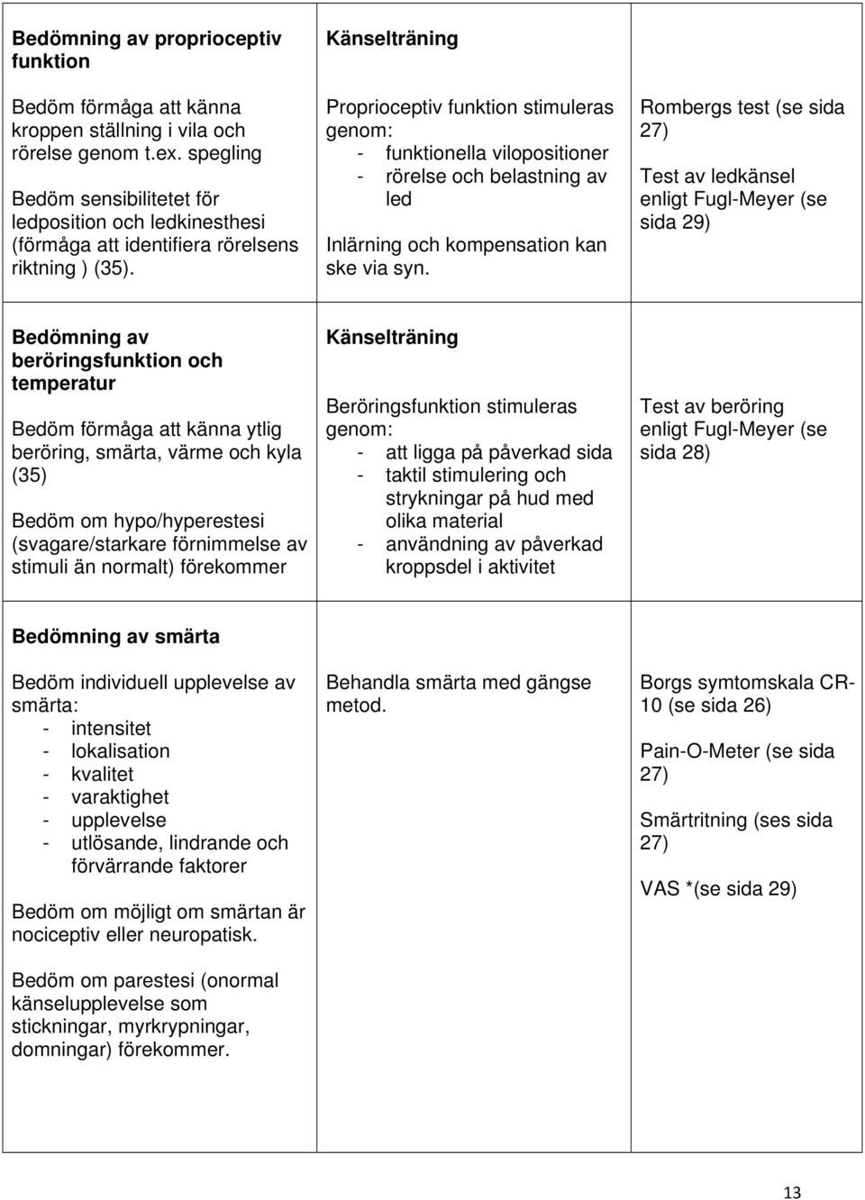 Känselträning Proprioceptiv funktion stimuleras genom: - funktionella vilopositioner - rörelse och belastning av led Inlärning och kompensation kan ske via syn.