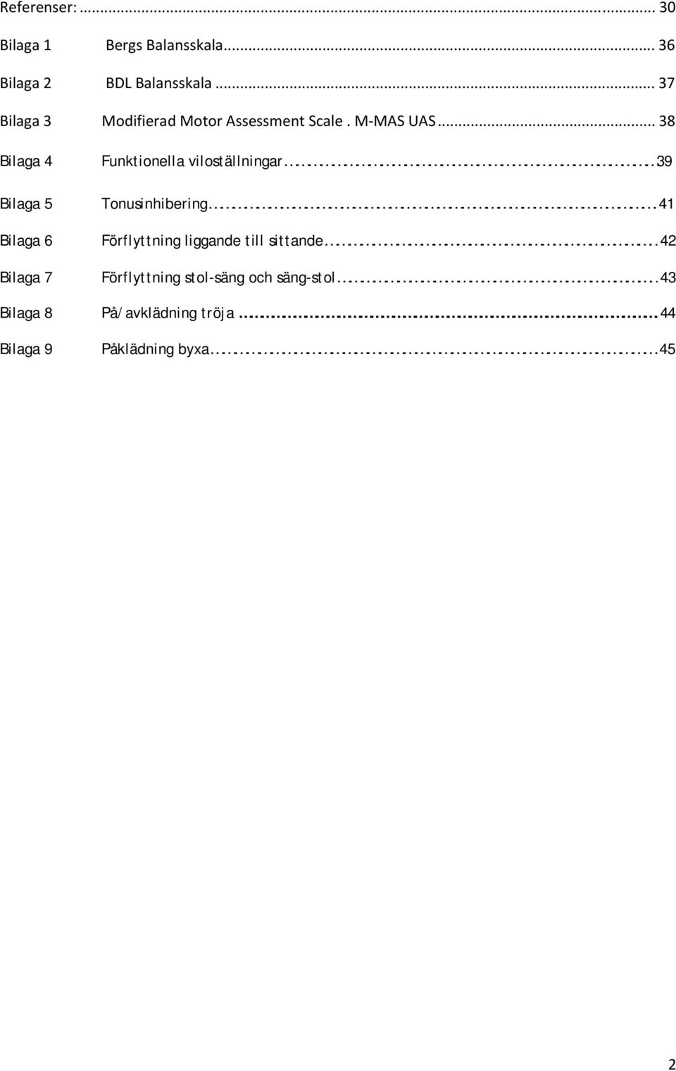 .. 38 Bilaga 4 Bilaga 5 Bilaga 6 Bilaga 7 Bilaga 8 Funktionella viloställningar 39