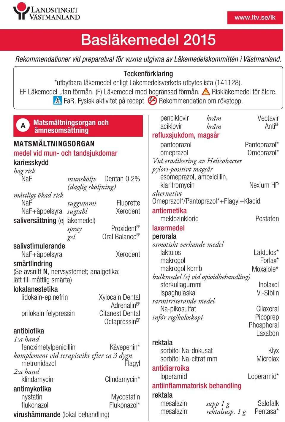 A Matsmältningsorgan och ämnesomsättning MATSMÄLTNINGSORGAN medel vid mun- och tandsjukdomar kariesskydd hög risk NaF munsköljv Dentan 0,2% (daglig sköljning) måttligt ökad risk NaF tuggummi