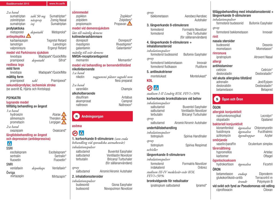 pramipexol tabl Pramipexol* sekundärprofylax; ischemisk stroke (se avsnitt C, Hjärta och Kretslopp) PSYKIATRI lugnande medel tillfällig behandling av ångest hydroxizin Atarax alimemazin Theralen