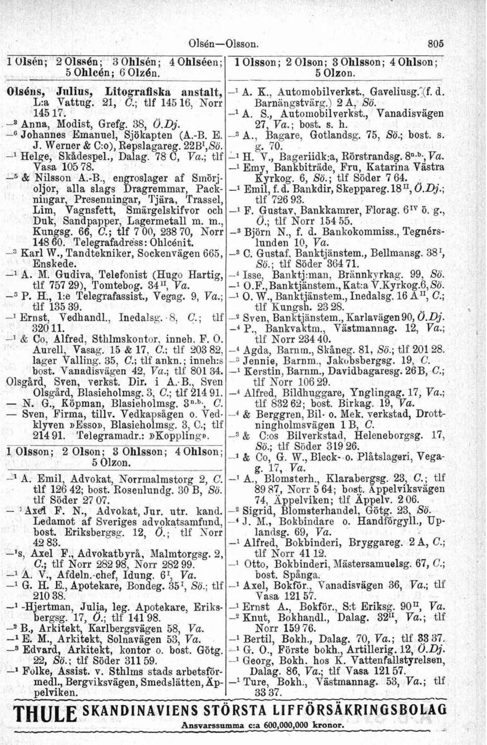 E. J. Werner & C:o), Repslagareg. 22B1,S0. -' Helge, Skådespel., Dalag. 78 C, ; tlf Vasa 105 78. t Nilsson A.-B.