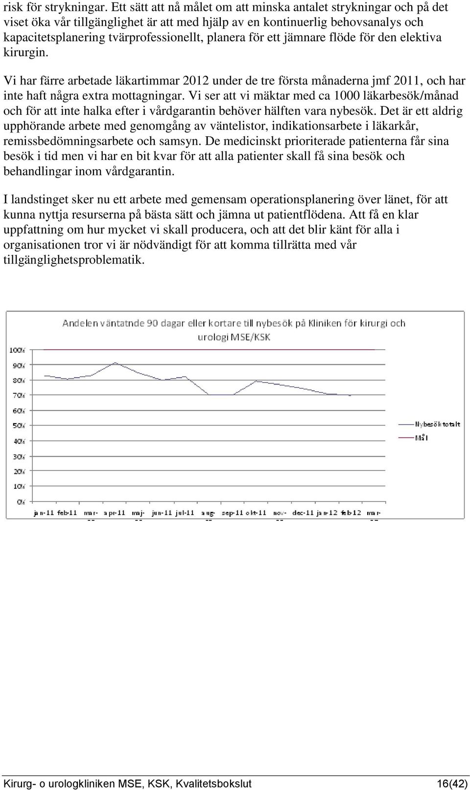 för ett jämnare flöde för den elektiva kirurgin. Vi har färre arbetade läkartimmar 2012 under de tre första månaderna jmf 2011, och har inte haft några extra mottagningar.