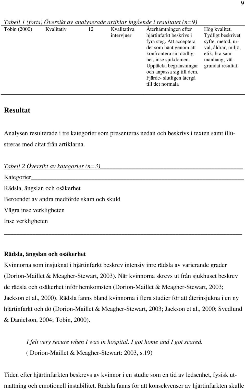 Fjärde- slutligen återgå till det normala Hög kvalitet, Tydligt beskrivet syfte, metod, urval, åldrar, miljö, etik, bra sammanhang, välgrundat resultat.