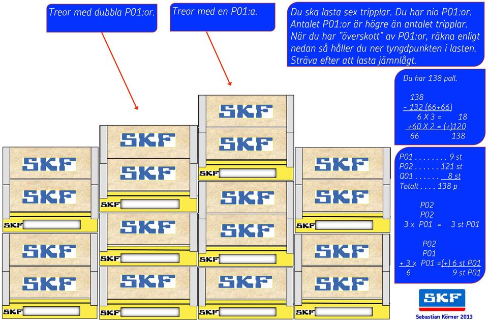 När du har överskott av P01:or, räkna enligt nedan så håller du ner tyngdpunkten i lasten.