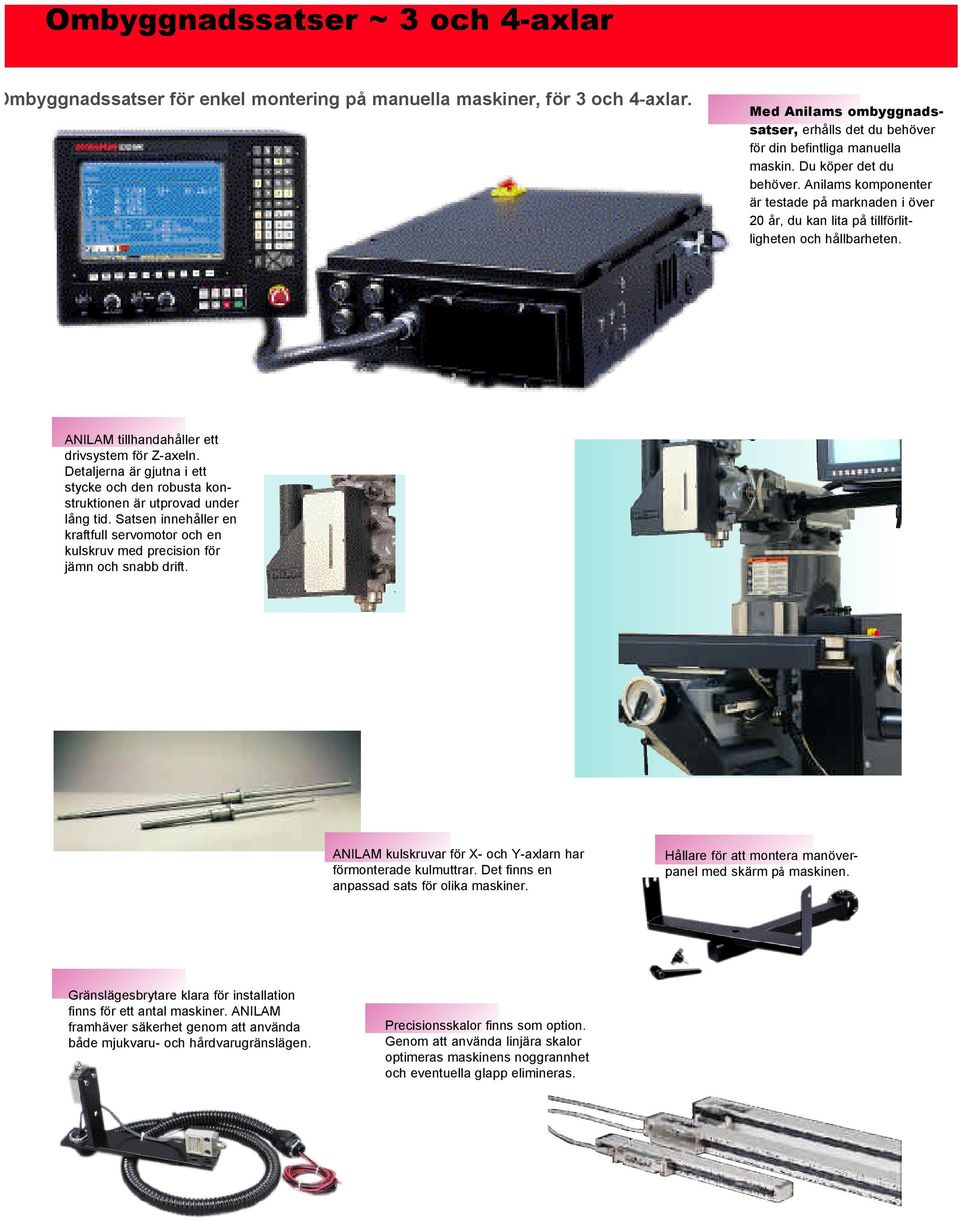 Detaljerna är gjutna i ett stycke och den robusta konstruktionen är utprovad under lång tid. Satsen innehåller en kraftfull servomotor och en kulskruv med precision för jämn och snabb drift.