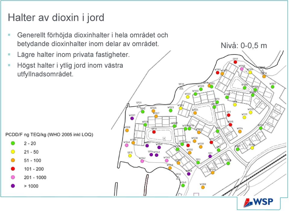 området. Lägre halter inom privata fastigheter.